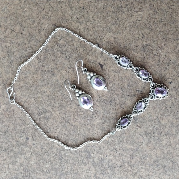 Source Unknown Jewelry - Amethyst and sterling silver necklace and earring set